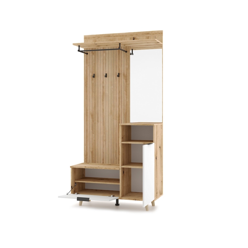 Ensemble mural pour entrée avec miroir SVEN, marron/blanc