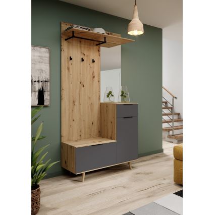 Ensemble mural pour entrée avec miroir SVEN, marron/graphite