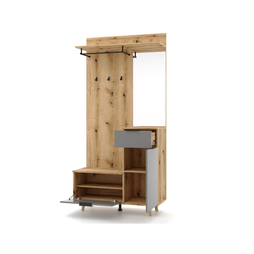 Ensemble mural pour entrée avec miroir SVEN, marron/graphite