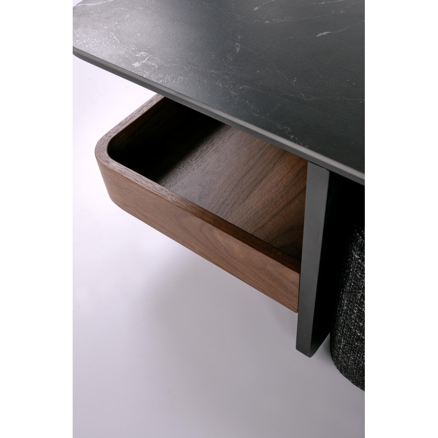 Ensemble table basse KORO 70 x 70 cm + 2 tabourets noir/marron