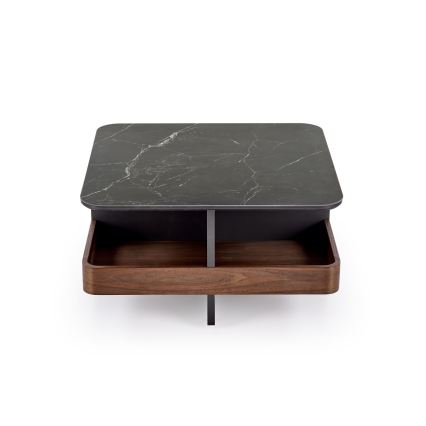 Ensemble table basse KORO 70 x 70 cm + 2 tabourets noir/marron