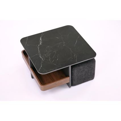 Ensemble table basse KORO 70 x 70 cm + 2 tabourets noir/marron