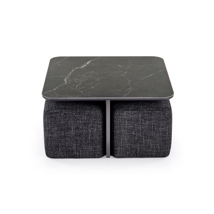 Ensemble table basse KORO 70 x 70 cm + 2 tabourets noir/marron