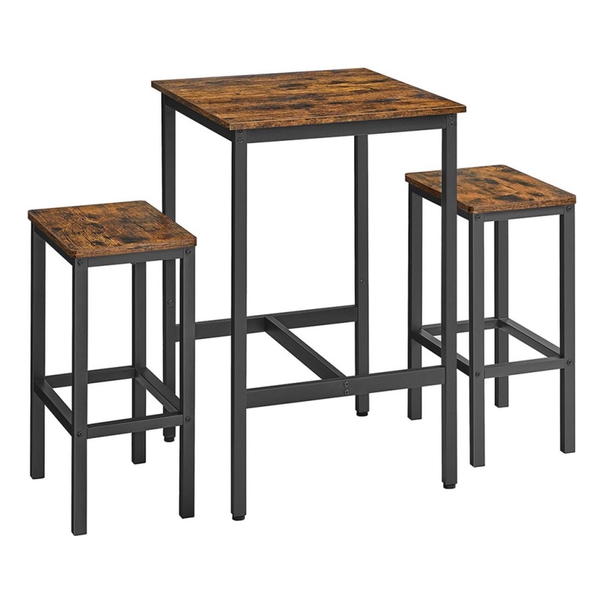 Ensemble table de bar BARTIS avec 2 tabourets — marron/noir