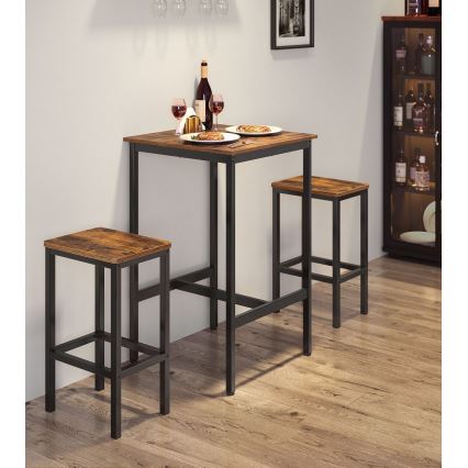 Ensemble table de bar BARTIS avec 2 tabourets — marron/noir