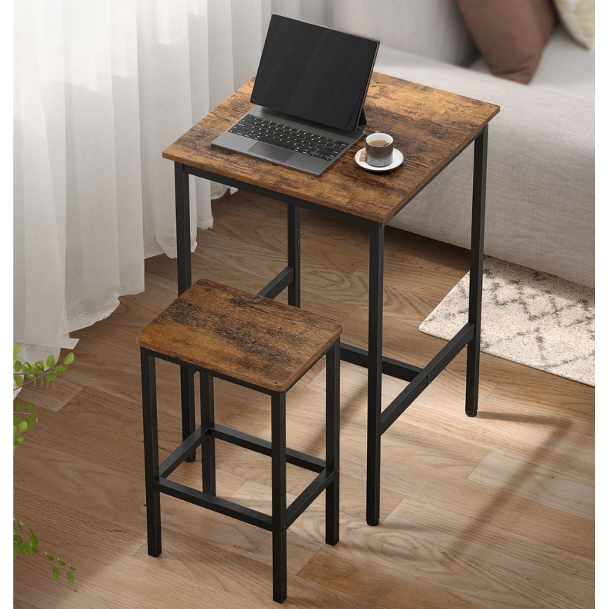 Ensemble table de bar BARTIS avec 2 tabourets — marron/noir