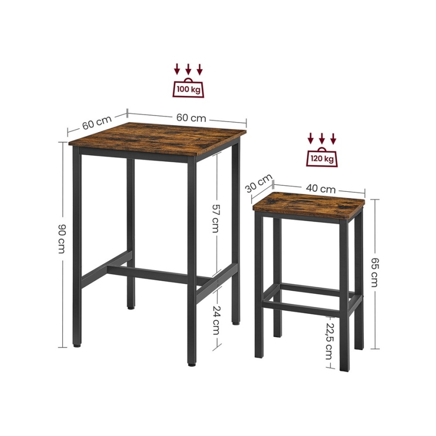 Ensemble table de bar BARTIS avec 2 tabourets — marron/noir