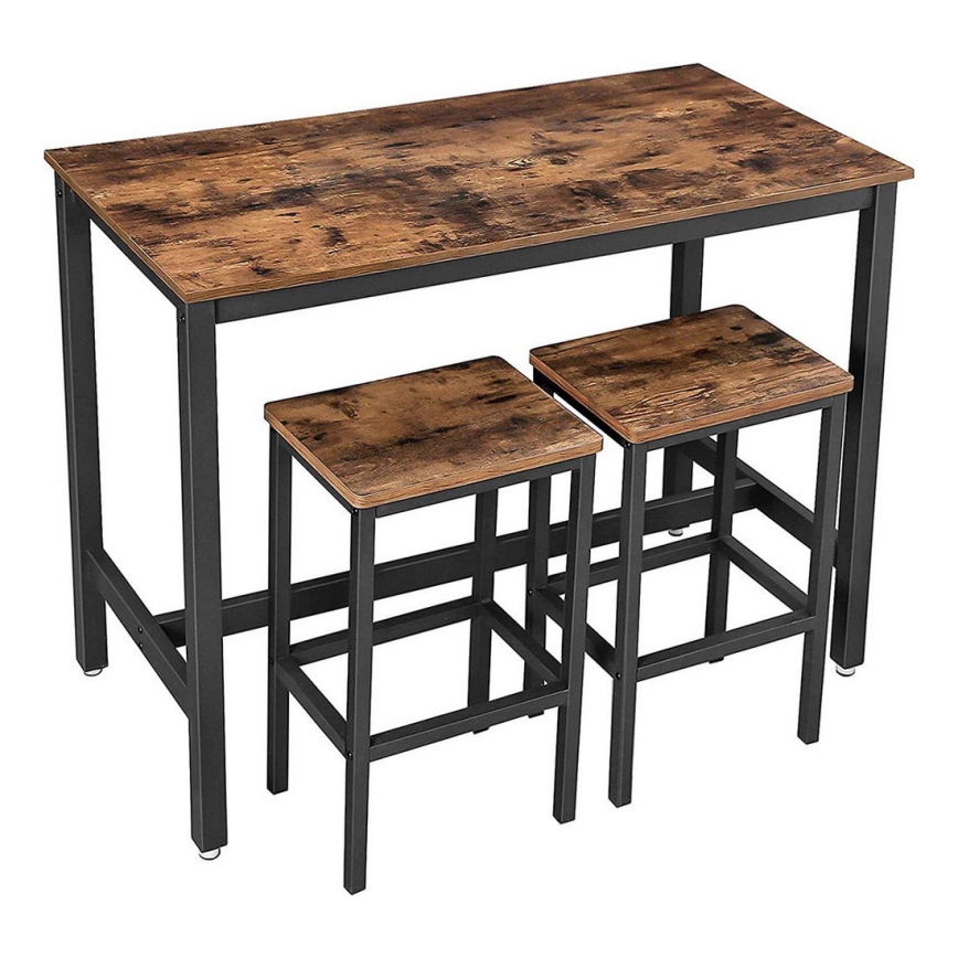 Ensemble table de bar et 2 tabourets BARTIS marron/noir