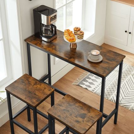 Ensemble table de bar et 2 tabourets BARTIS, marron/noir