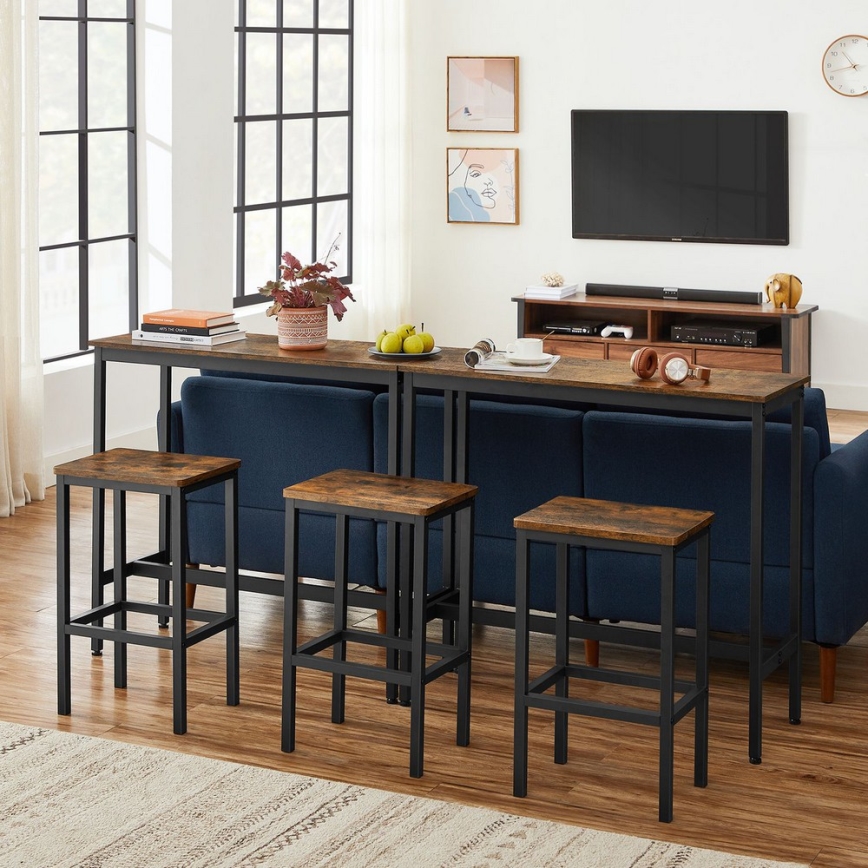 Ensemble table de bar et 2 tabourets BARTIS, marron/noir