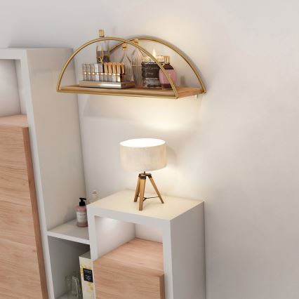 Étagère murale 45x18 cm chêne/doré