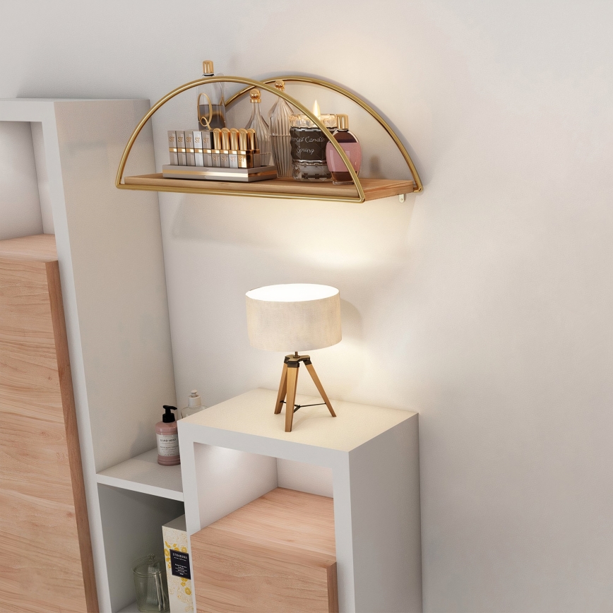 Étagère murale 45x18 cm chêne/doré