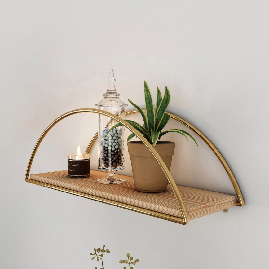Étagère murale 45x18 cm chêne/doré