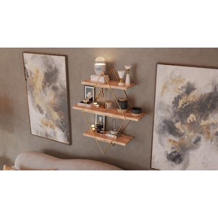 Étagère murale 70x60 cm doré/marron