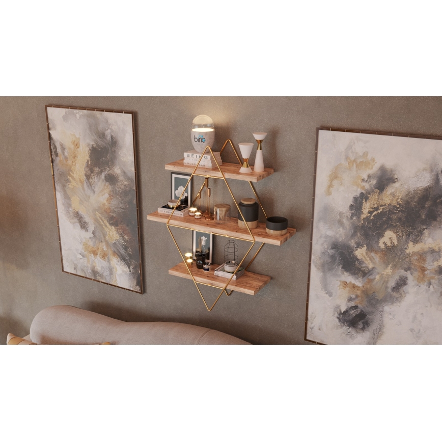 Étagère murale 70x60 cm doré/marron