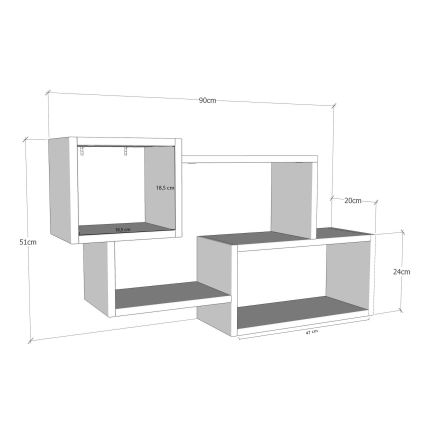 Etagère murale AYDER 51x90 cm anthracite/blanche