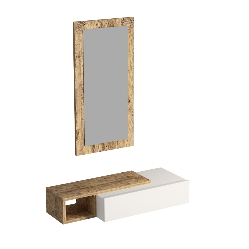 Étagère murale + miroir mural VIEN blanc/pin atlantique