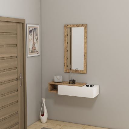 Étagère murale + miroir mural VIEN blanc/pin atlantique