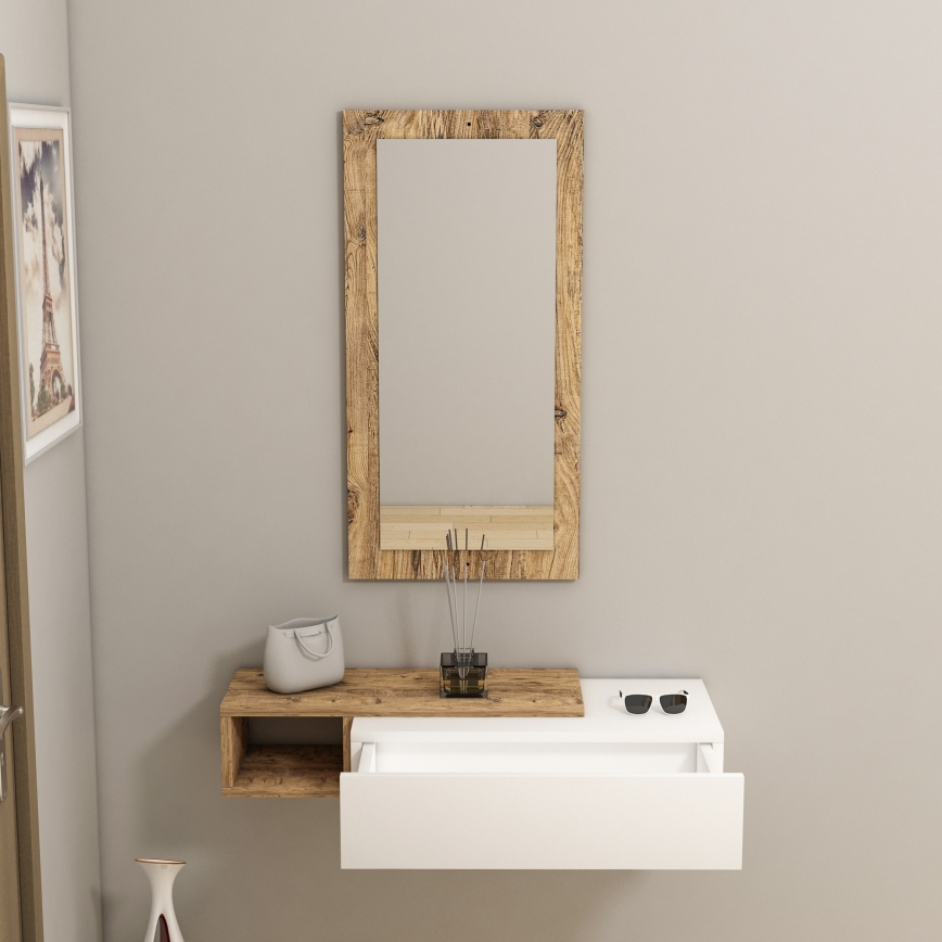 Étagère murale + miroir mural VIEN blanc/pin atlantique