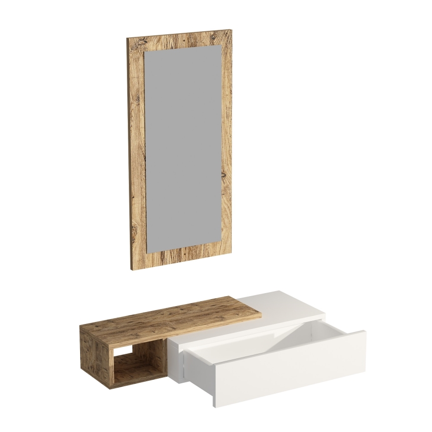 Étagère murale + miroir mural VIEN blanc/pin atlantique