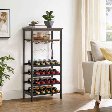 Étagère polyvalente pour bouteilles et verres NAVARO marron/noir