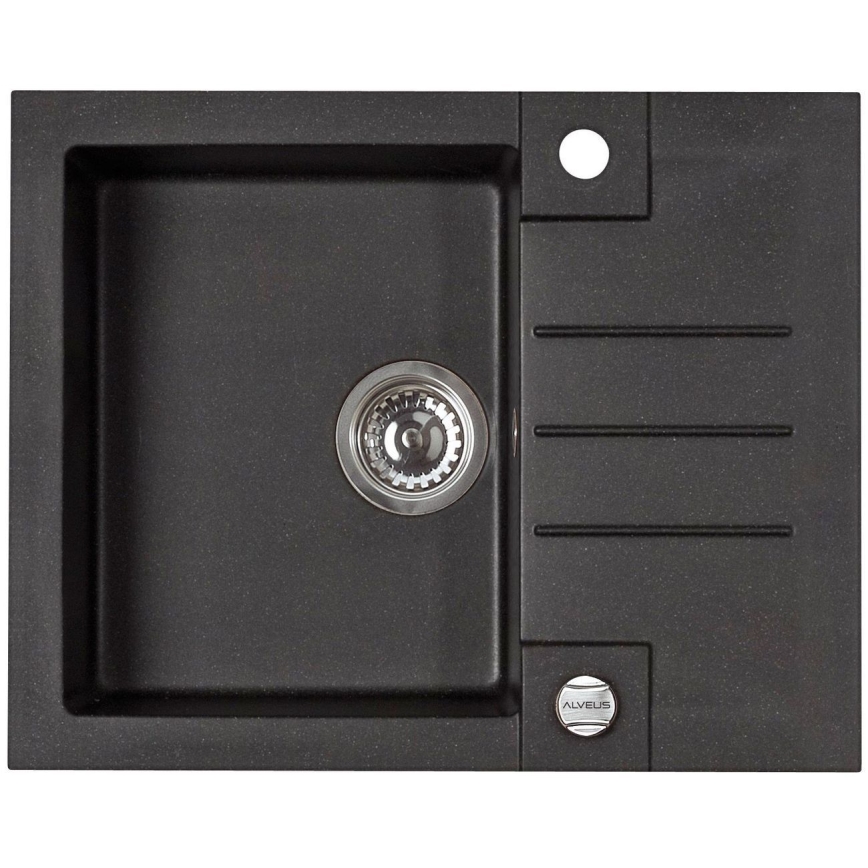 Évier ALVEUS SETA23236 - Évier ROCK 59,5x47,5 cm + robinet avec bras flexible MINTAS 34 cm en granit/noir mat