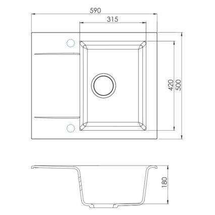 Évier de cuisine ALVEUS SETA23197 CADIT 59x50 cm + robinet avec bras flexible MINTAS 34 cm granit/noir mat