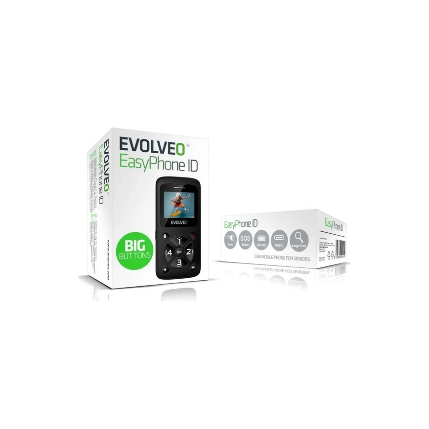 Evolveo - EasyPhone ID, mobiele telefoon voor senioren, zwart