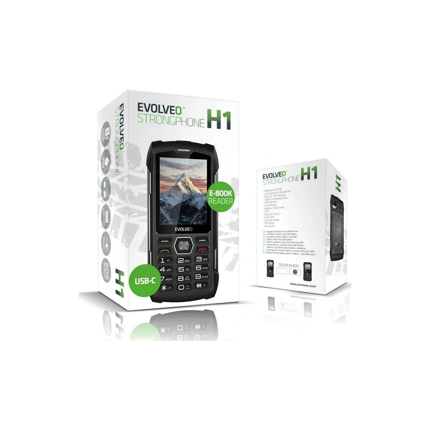 Evolveo - StrongPhone H1, waterdichte Dual SIM-telefoon zwart/zilver