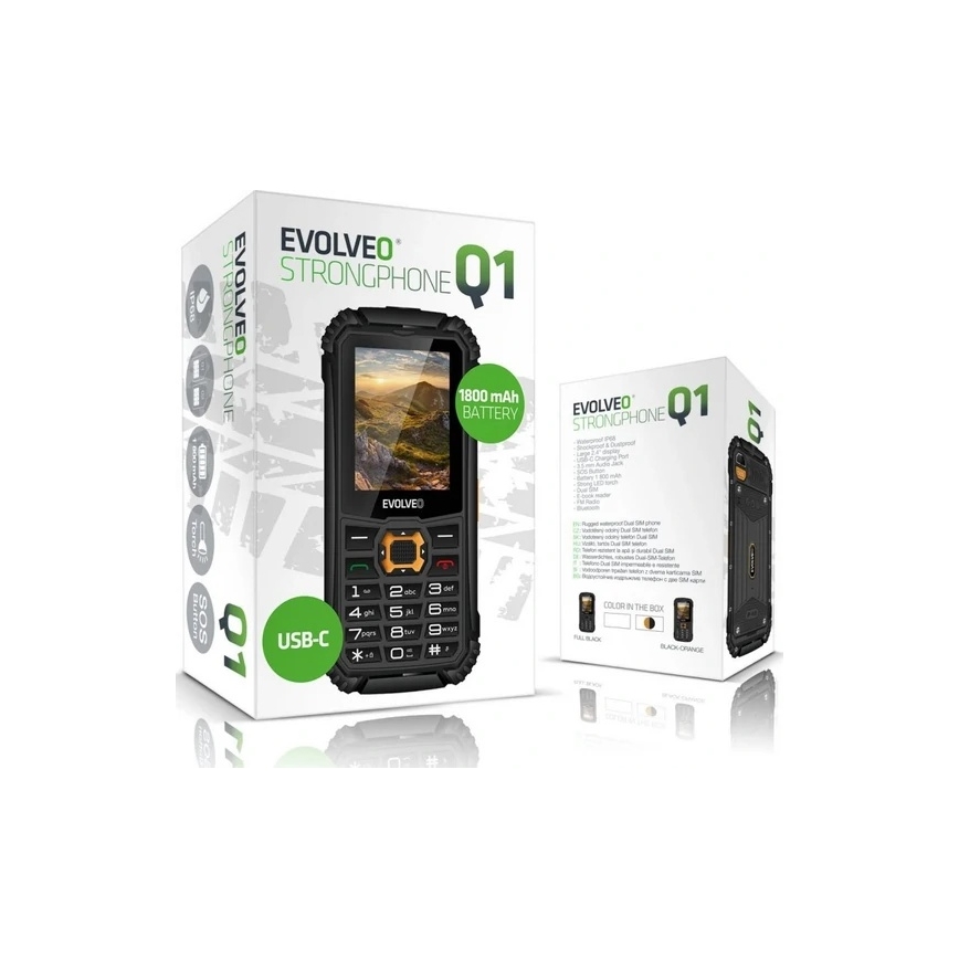 Evolveo - StrongPhone Q1, waterdichte Dual-SIM-telefoon zwart/oranje