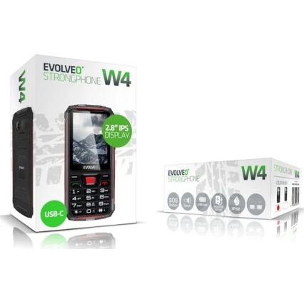 Evolveo - StrongPhone W4, waterdichte Dual SIM-telefoon, zwart/rood