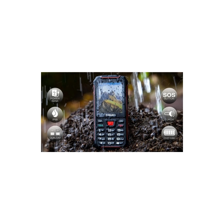 Evolveo - StrongPhone W4, waterdichte Dual SIM-telefoon, zwart/rood