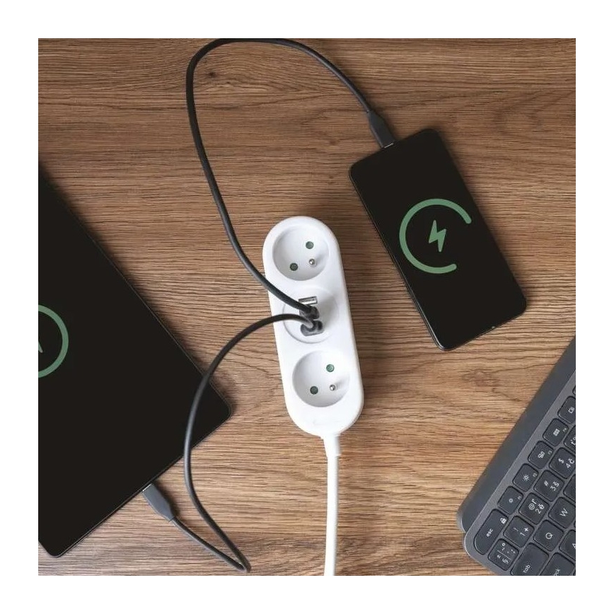 Extension de câble 2Z + 2x USB-A + USB-C 1,4 m