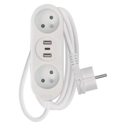 Extension de câble 2Z + 2x USB-A + USB-C 1,4 m