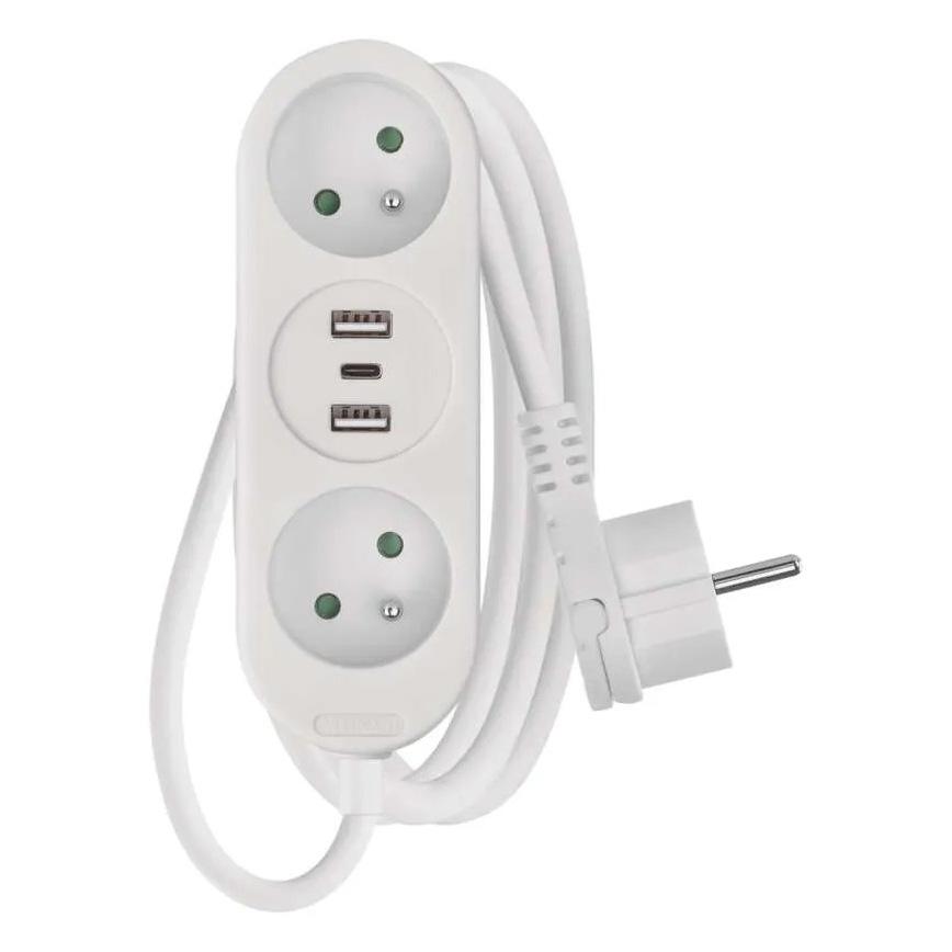Extension de câble 2Z + 2x USB-A + USB-C 1,4 m