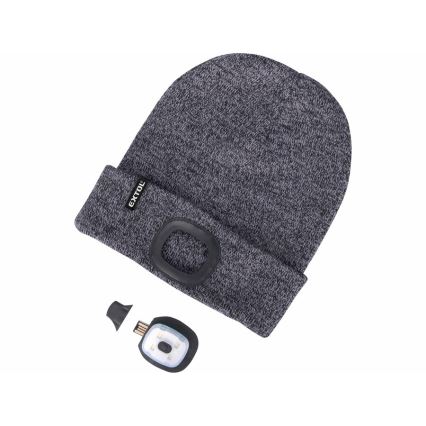 Extol - Bonnet avec lampe frontale intégrée et recharge USB 300 mAh, gris, taille unique