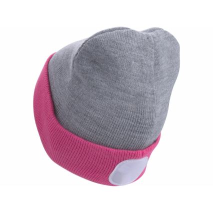 Extol - Bonnet avec lampe frontale intégrée, rechargeable par USB (300 mAh), gris/rose, taille unique