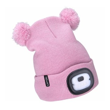 Extol - Bonnet pour enfant avec lampe frontale rechargeable par USB (250 mAh), rose à pompons