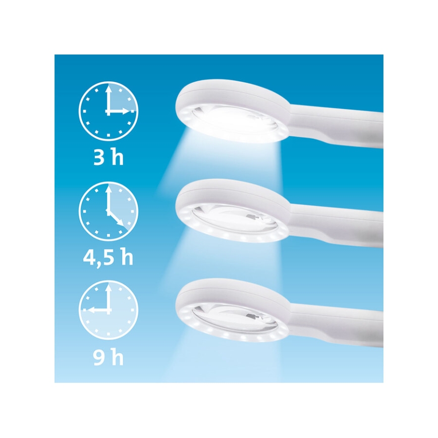 Extol - Dimbare oplaadbare loep met LED‑verlichting, 650 mAh, wit/grijs