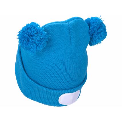 Extol - Kindermuts met hoofdlamp en USB-oplaadbare 250 mAh-accu, blauw met pompons, kindermaat