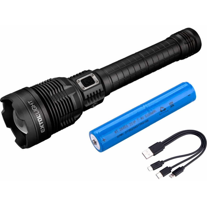 Extol - Dimbare oplaadbare LED-zaklamp met powerbank LED/60W/10000 mAh 8000 lm IPX4 zwart