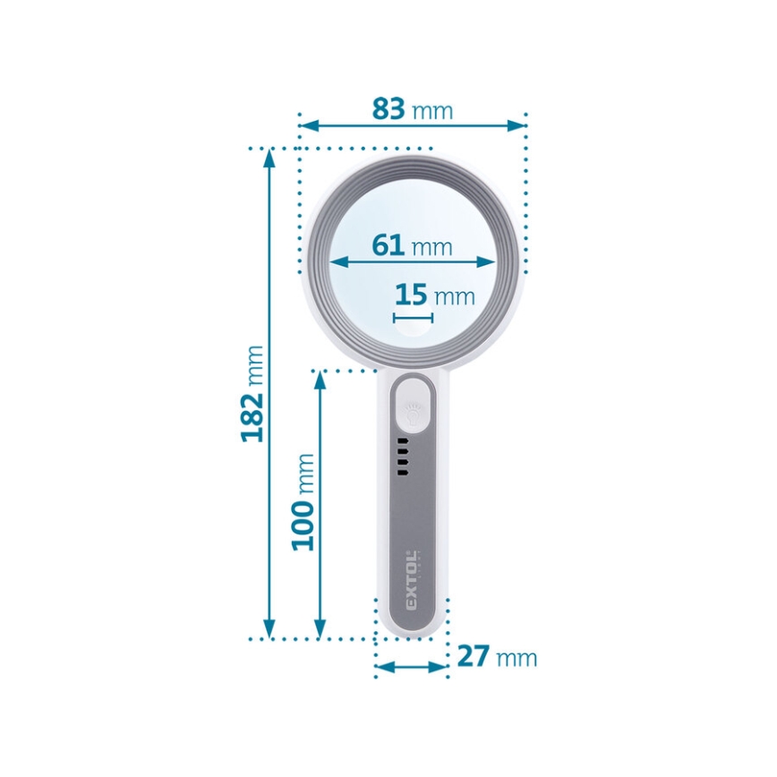 Extol - Loupe rechargeable à éclairage LED dimmable / 650 mAh / blanc/gris