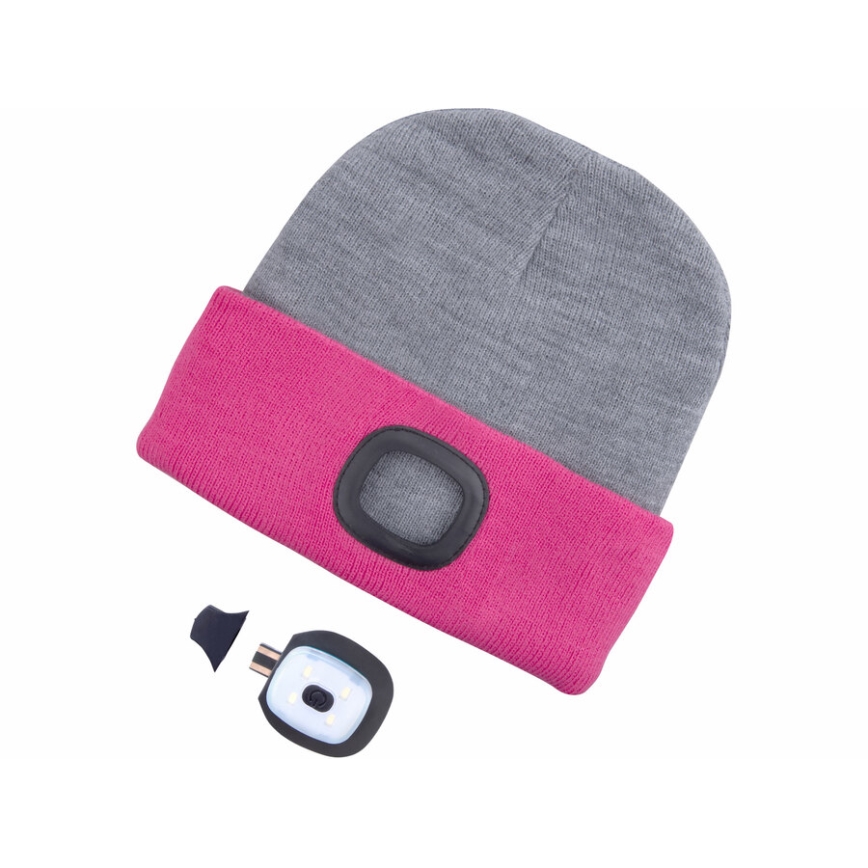 Extol - Muts met geïntegreerde hoofdlamp en USB-oplaadbare 300 mAh-batterij, grijs/roze, maat UNI