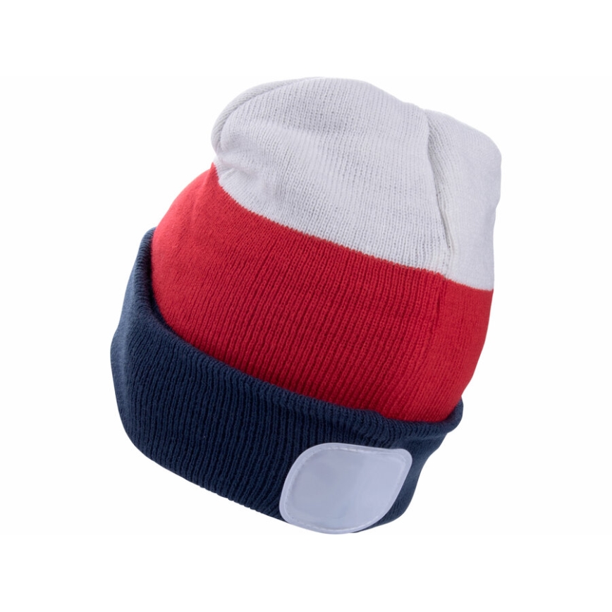 Extol - Muts met geïntegreerde hoofdlamp, USB-oplaadbare 300 mAh batterij, wit/rood/blauw, maat UNI