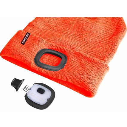 Extol - Muts met hoofdlamp en USB-oplaadfunctie 250 mAh neonoranje maat UNI