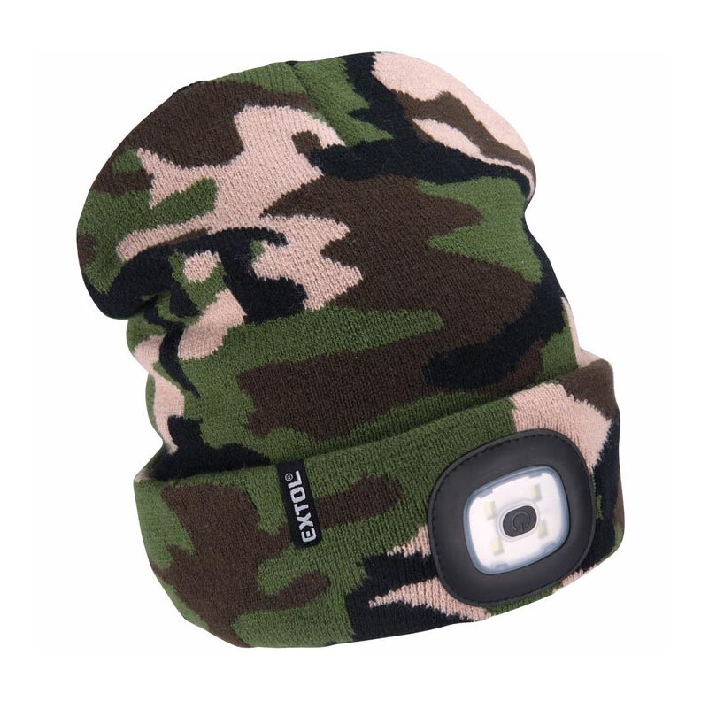 Extol - Muts met hoofdlamp en USB-oplader 300 mAh camouflage maat UNI