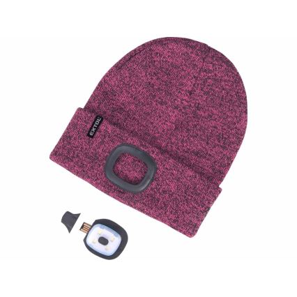 Extol - Muts met hoofdlamp, USB-oplaadbaar 300 mAh, paars, maat UNI