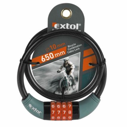 Extol Premium - Câble antivol de vélo 10x650 mm et code à 4 chiffres