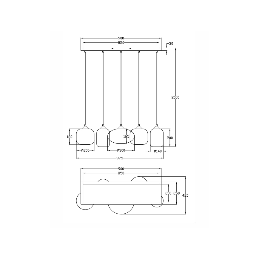 Fabas Luce 3627-48-125 - Suspension filaire GILLIS 5xE27/40W/230V doré/noir