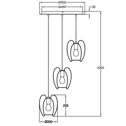Fabas Luce 3677-47-225 - Hanglamp aan een koord CAMP 3xE27/40W/230V gouden